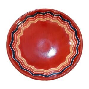 Vintage Red Tabletop Fruit Bowl w/Chevron Striped Bright Multicolored Decor 12"D